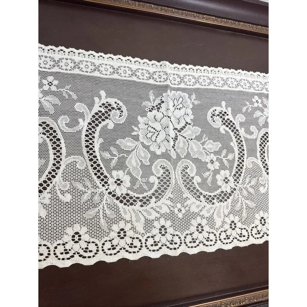 Vintage White Lace Window Valance Curtain Floral Rod Pocket Made in UK 53” x 19”